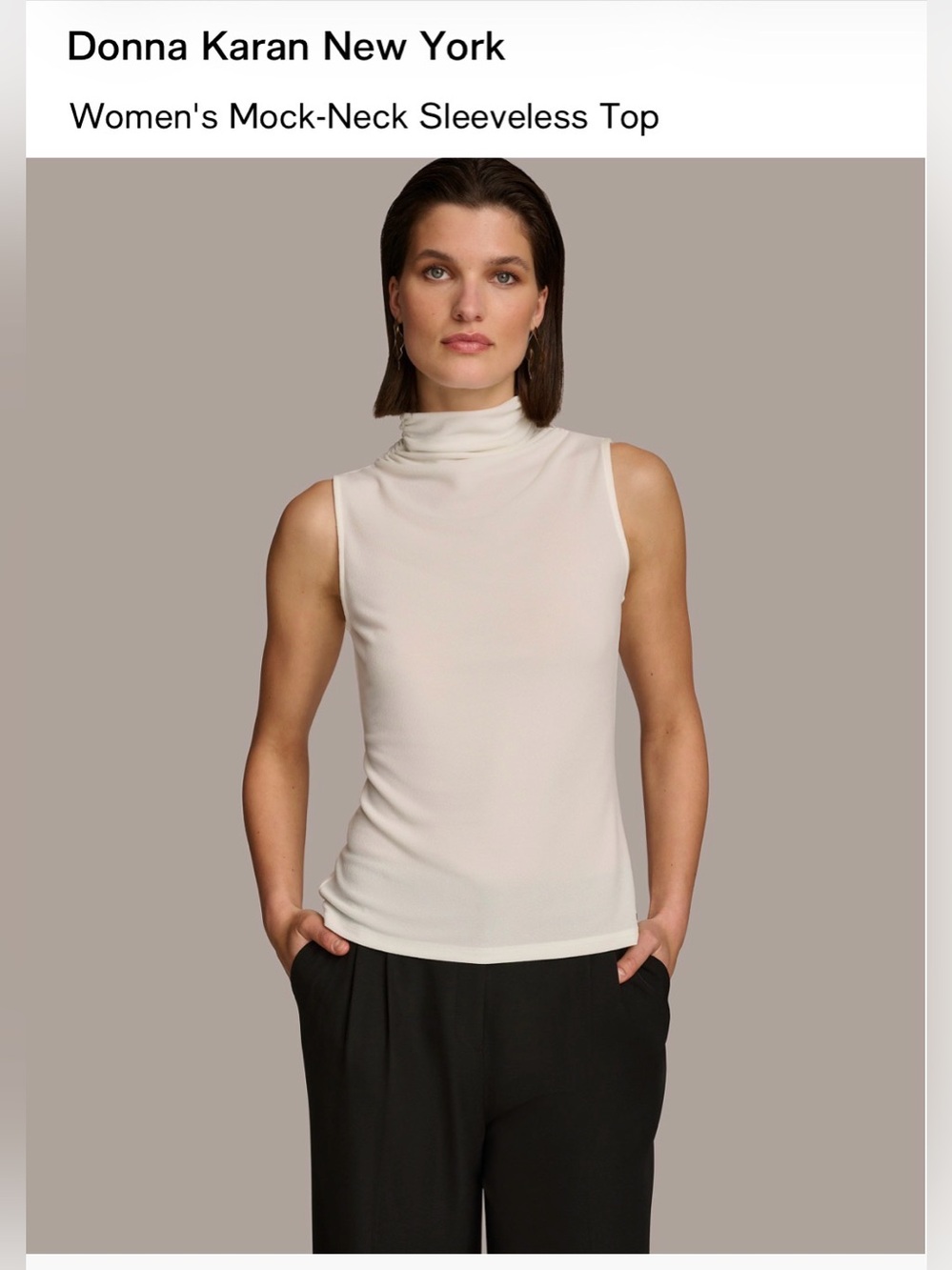 Donna Karan Cream Sleeveless Mock-Neck Camisole